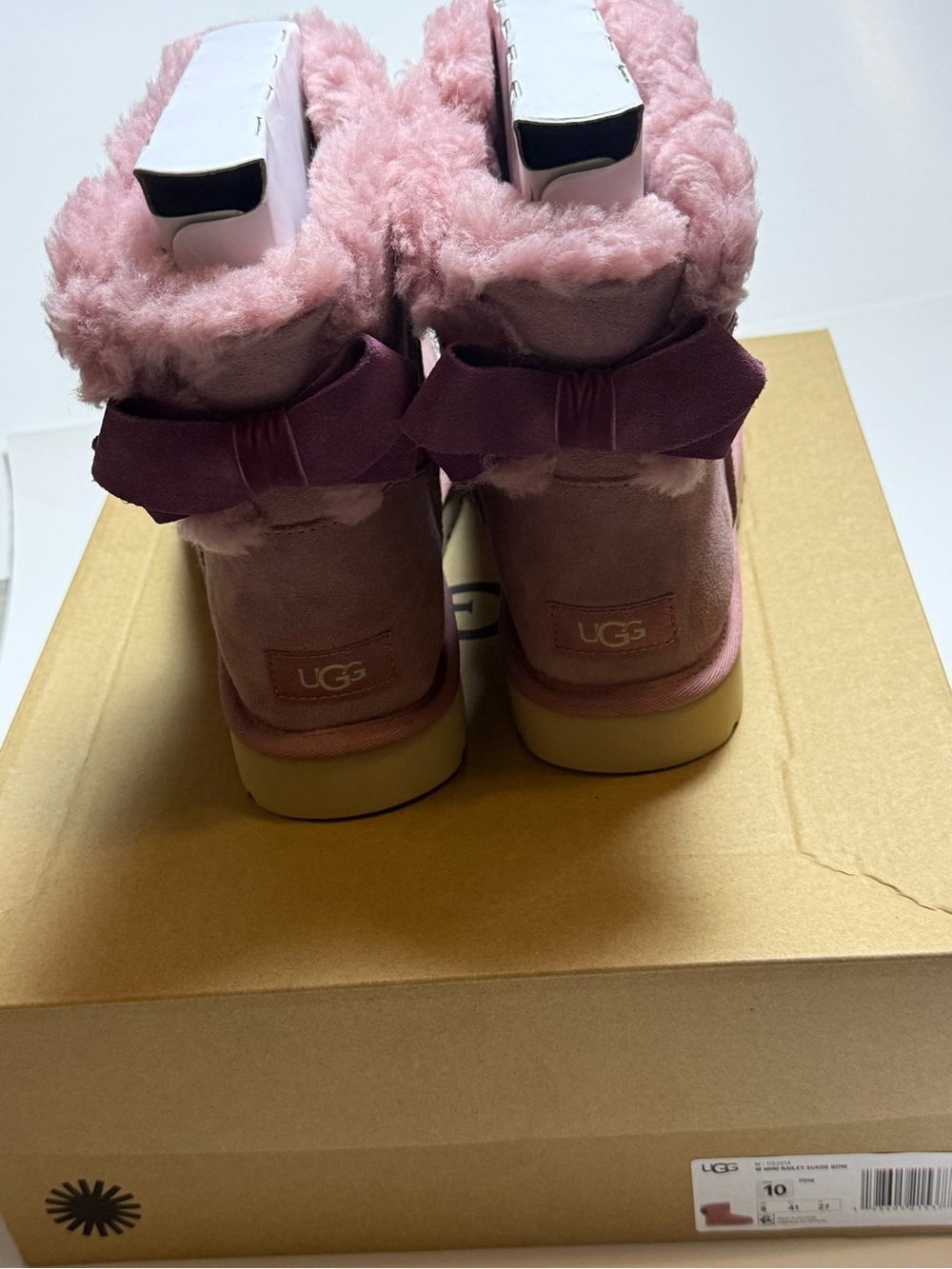 UGG Women’s Pink Bow-Back Shearling Ankle Boots
